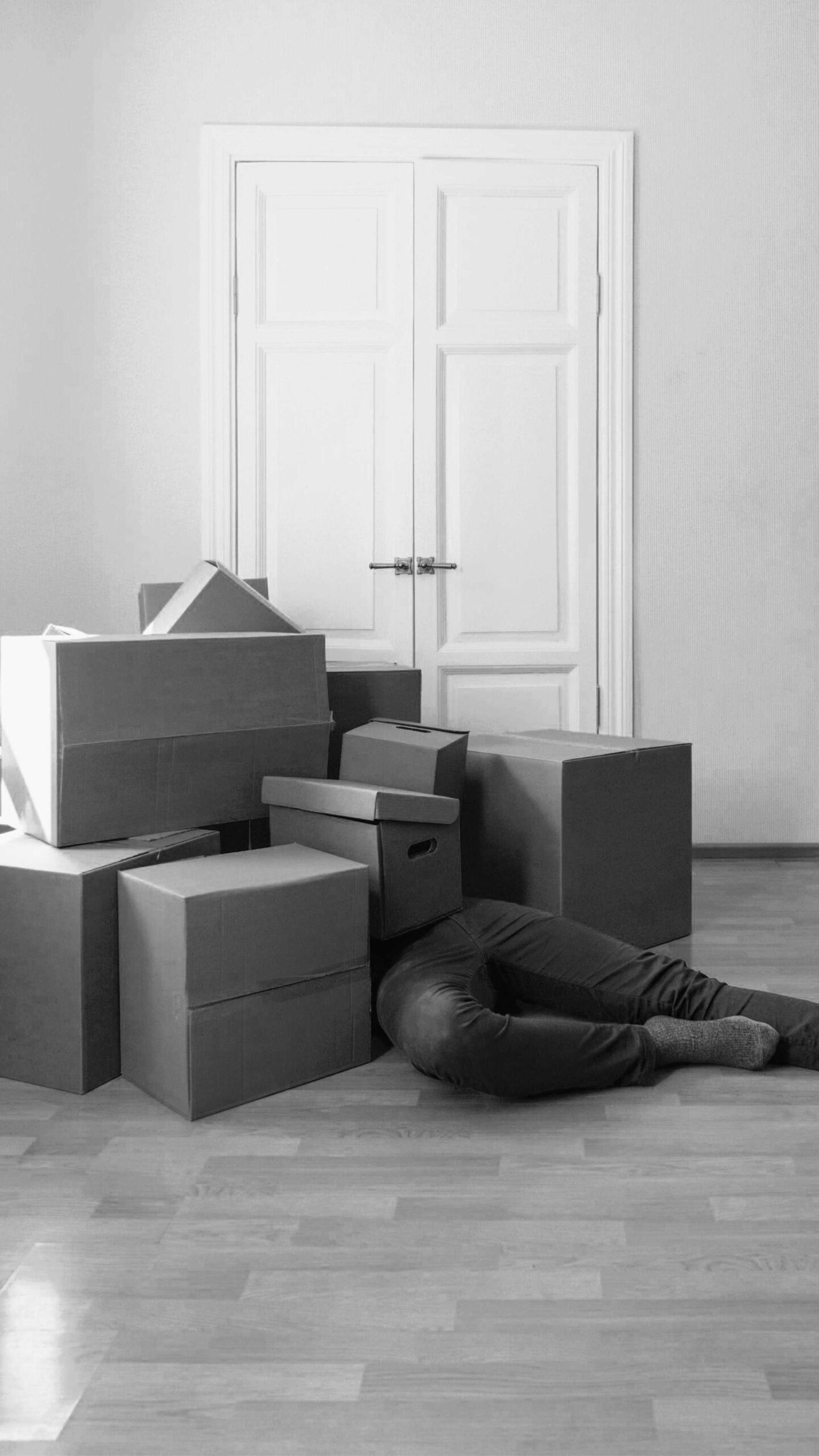 (Fun) (Box) (Affinity) a person is buried under a mountain of mo